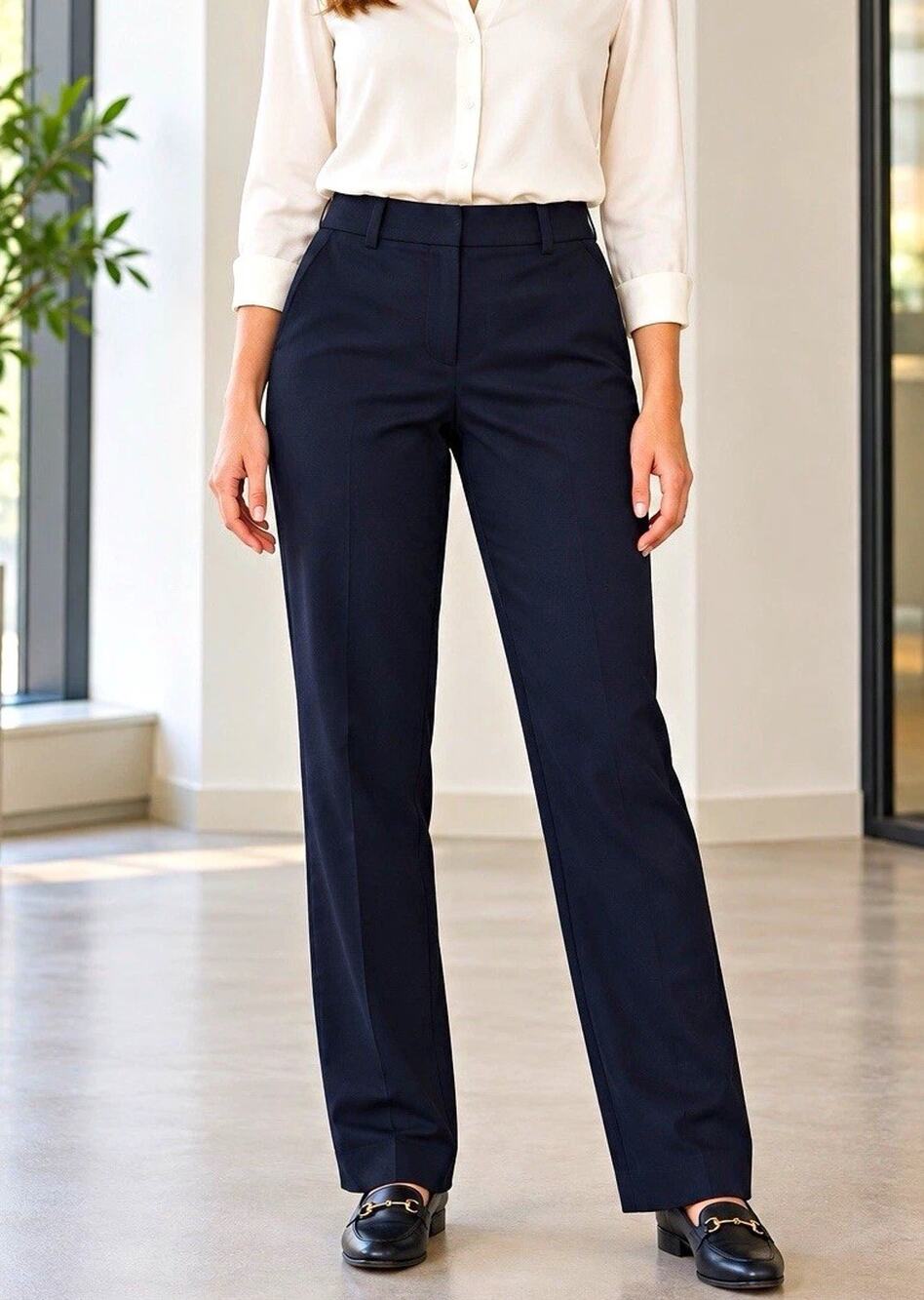 H&M Women’s Navy Slim Straight Dress Pants Size 2 Stretch Workwear Knit Stretch